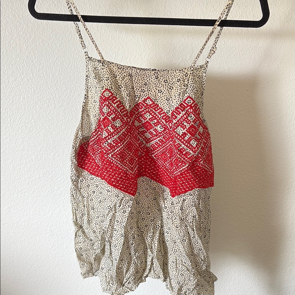 THML Red and Cream Patterned Crop Top